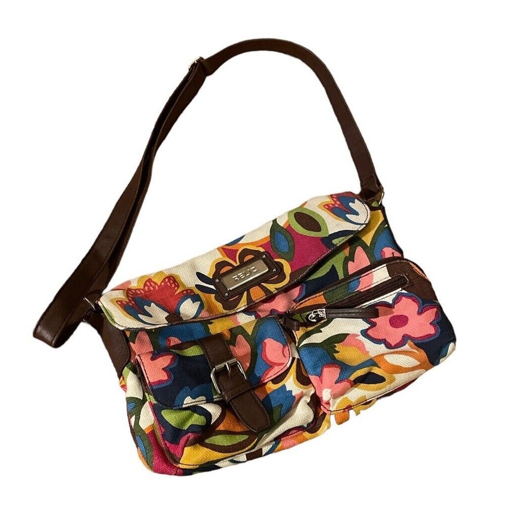 RELIC Purse Boho Flowers  Shoulder Bag Pockets Pink Orange Lime Brown Large